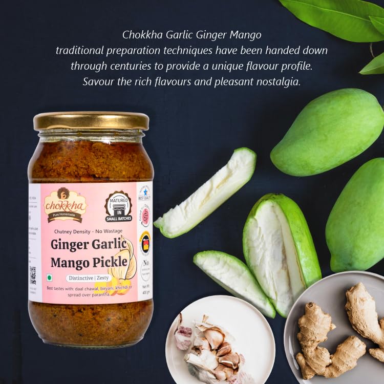 Chokkha Traditional Homemade Mango Garlic Pickle | Sarso Mustard Oil | No Colour | 400 Gm
