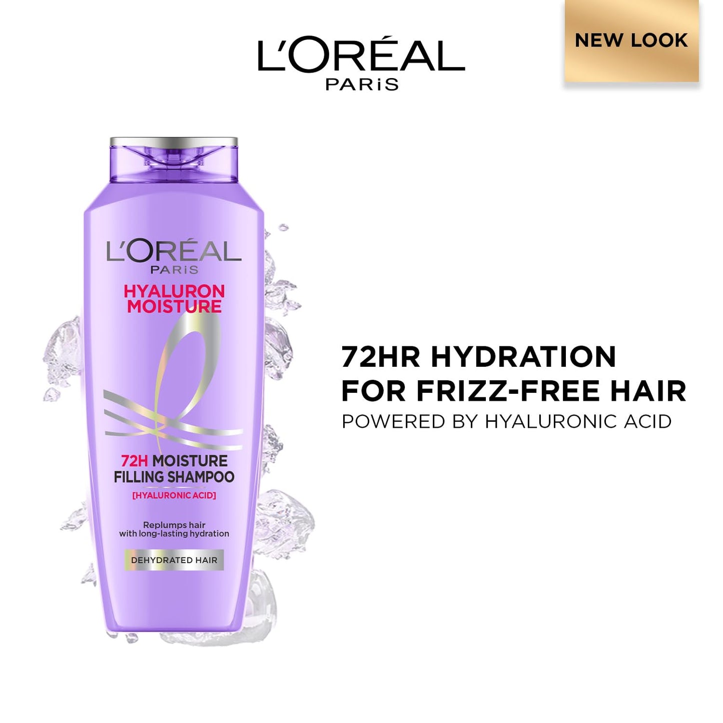 L'Oreal Paris Moisture Filling Shampoo, With Hyaluronic Acid, For Dry & Dehydrated Hair, Adds Shine & Bounce, Hyaluron Moisture 72H, 200ML.