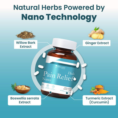 ZEROHARM Holo Pain Relief Tablets | Willow Bark, Boswellia, Turmeric & Ginger | Pain Management | Reduces Inflammation, Relieves Knee Pain & Improves Mobility | Non-Addictive | 60 Veg Tablets