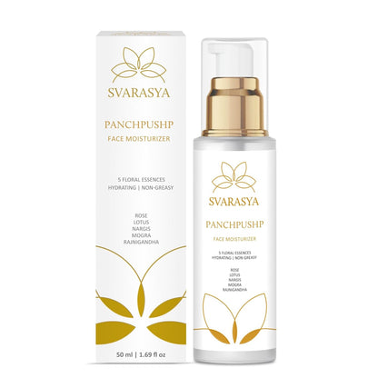 Svarasya Panchpushp - The Ancient Skin Hydration Lotion For Face with Natural ingredients | Retaines moisture upto 8 hours | Hydrates dull and dry skin | Non-greasy, lightweight, and dewy finish | For soft & glowing skin (Moisturizer, 50 Ml)