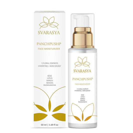 Svarasya Panchpushp - The Ancient Skin Hydration Lotion For Face with Natural ingredients | Retaines moisture upto 8 hours | Hydrates dull and dry skin | Non-greasy, lightweight, and dewy finish | For soft & glowing skin (Moisturizer, 50 Ml)