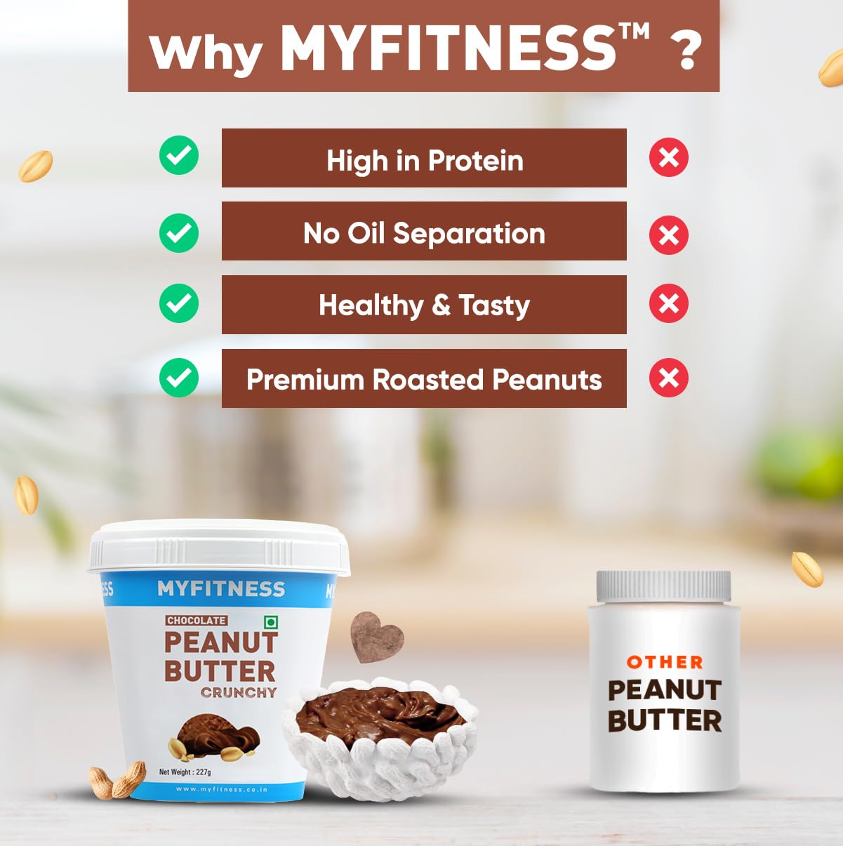 MYFITNESS Peanut Butter Chocolate Spread Crunchy | 23g Protein & 9g Fiber | Healthier Nut Butter Spread for Breakfast, Snacks & Bread Treats | Cholesterol Free | Zero Trans Fat