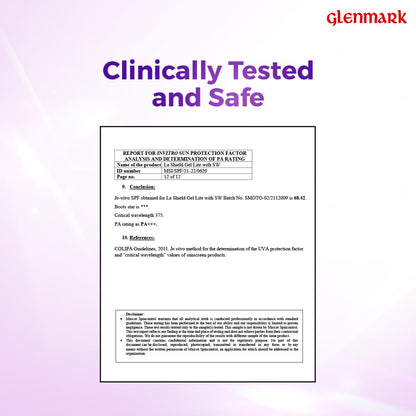 Glenmark logo with text 'Clinically Tested and Safe' on a light purple gradient background