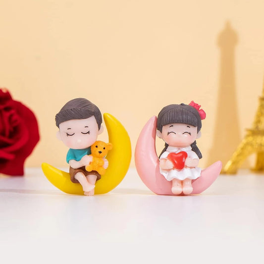 ascension Sweety Moon Couple Miniature Figurine Showpiece Gift for Your Love Romantic Valentine Day Gift for Girlfriend, Boyfriend Cute Baby Dolls Couple Showpiece Valentines Gift Items