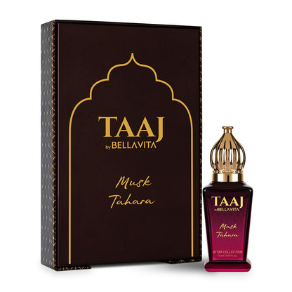 TAAJ by Bellavita Attar bottle and packaging on a white background
