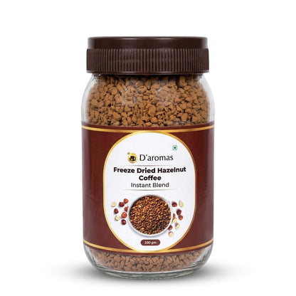 D'aromas Freeze Dried Hazelnut Coffee 100g | Premium Instant Flavoured Coffee Powder | Rich Aroma Smooth Taste | Perfect for Hot & Cold Coffee, Latte & Cappuccino