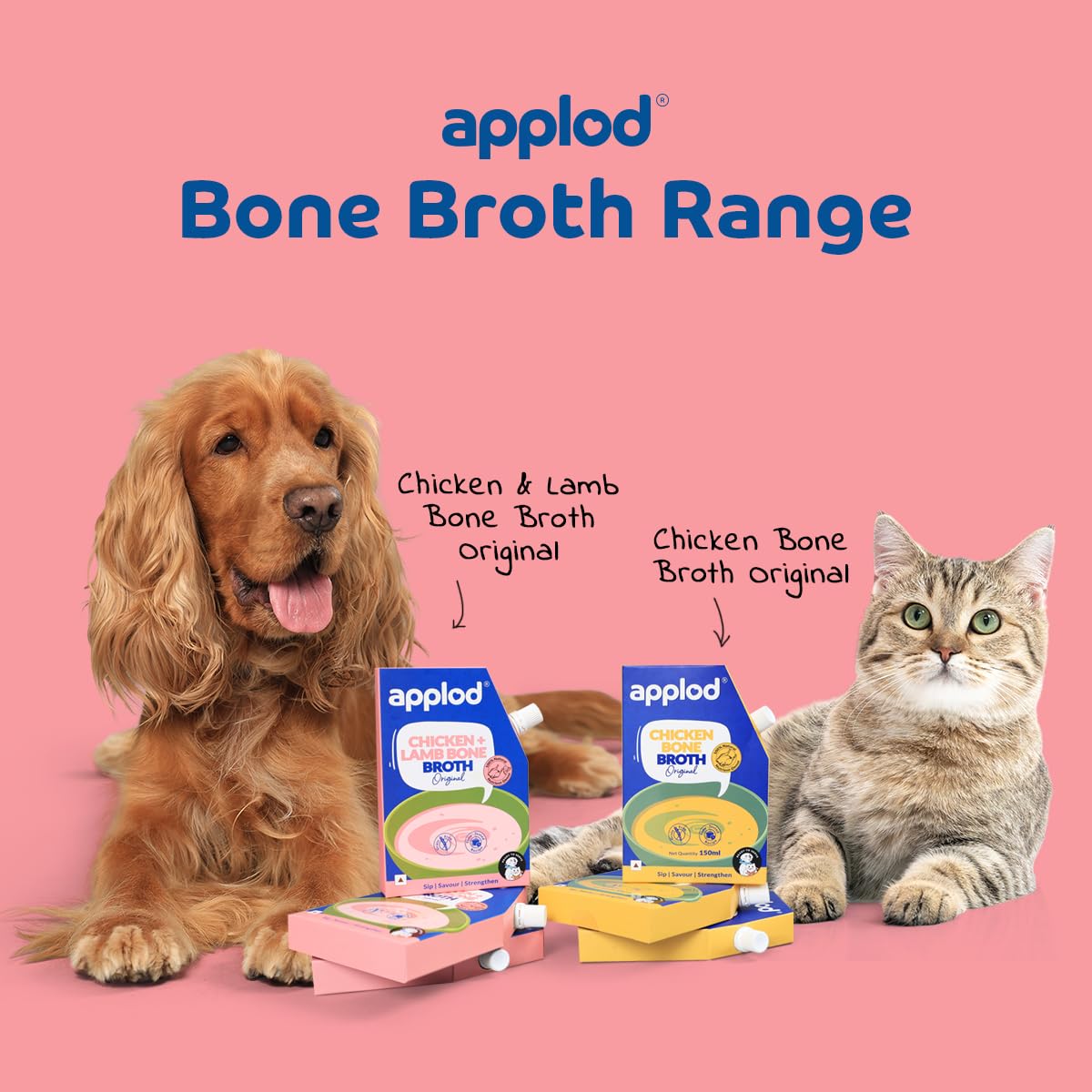 Applod Chicken & Lamb Bone Broth with Pumpkin & Carrot for Dogs & Cats | Protein-Rich Grain-Free Meal Topper with Collagen & Amino Acids | Supports Joint, Muscle, Digestive & Eye Health | 150ml