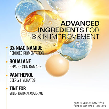 Advertisement for advanced skin improvement ingredients with product images and text.