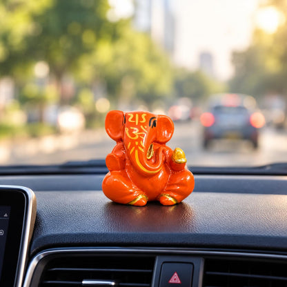 Resin Lord Ganesha Idol Car Dashboard 5x5cm (Orange)