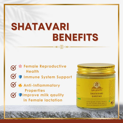 cow ved GauGranth Shatavari A2 Gir Cow Ghee – 100ml (Pack of 1) | Traditional Wooden Bilona Desi Ghee | Infused with Shatavari for Women's Wellness, Hormonal Balance, Reproductive & Digestive Health | Grassfed, 100% Pure & Natural | Glass Jar Packaging