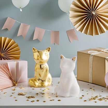 Street27® Home Decor Elephant Statues,1 Pair, Small Decorative Accents for Shelves, Livingroom and Bedroom, Gold and White (2pcs Cute Fox)
