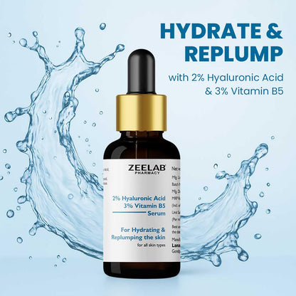Zeelab serum bottle with water splashes on a light blue background