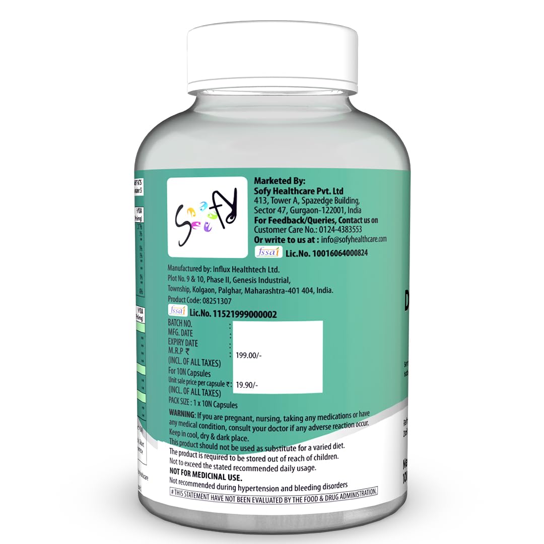 Bottle of Saffy supplement with green label on a white background