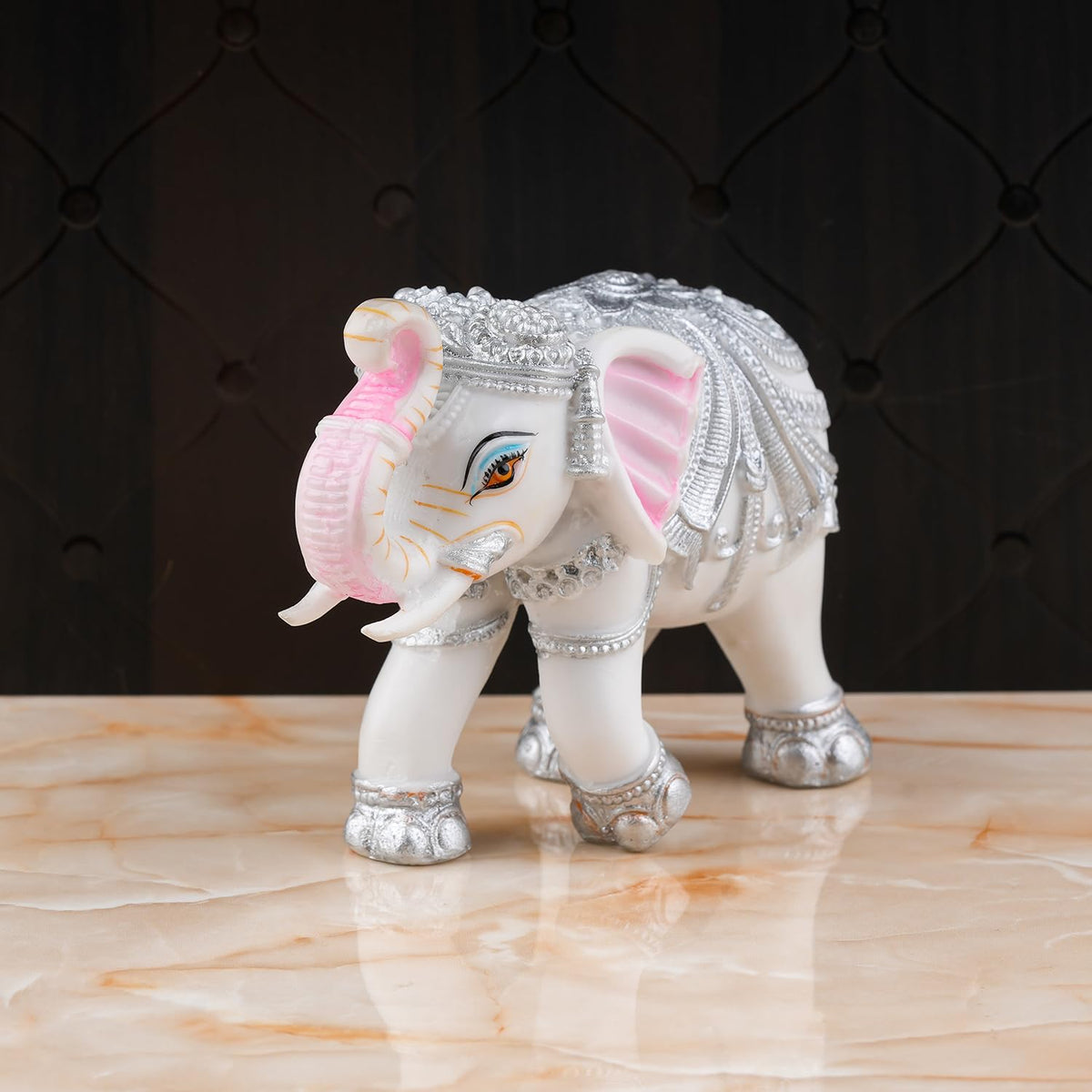 White & Silver Decorative Elephant Figurine Statue 4 INCH