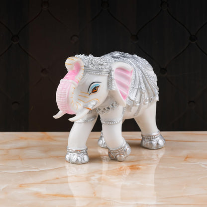 White & Silver Decorative Elephant Figurine Statue 4 INCH