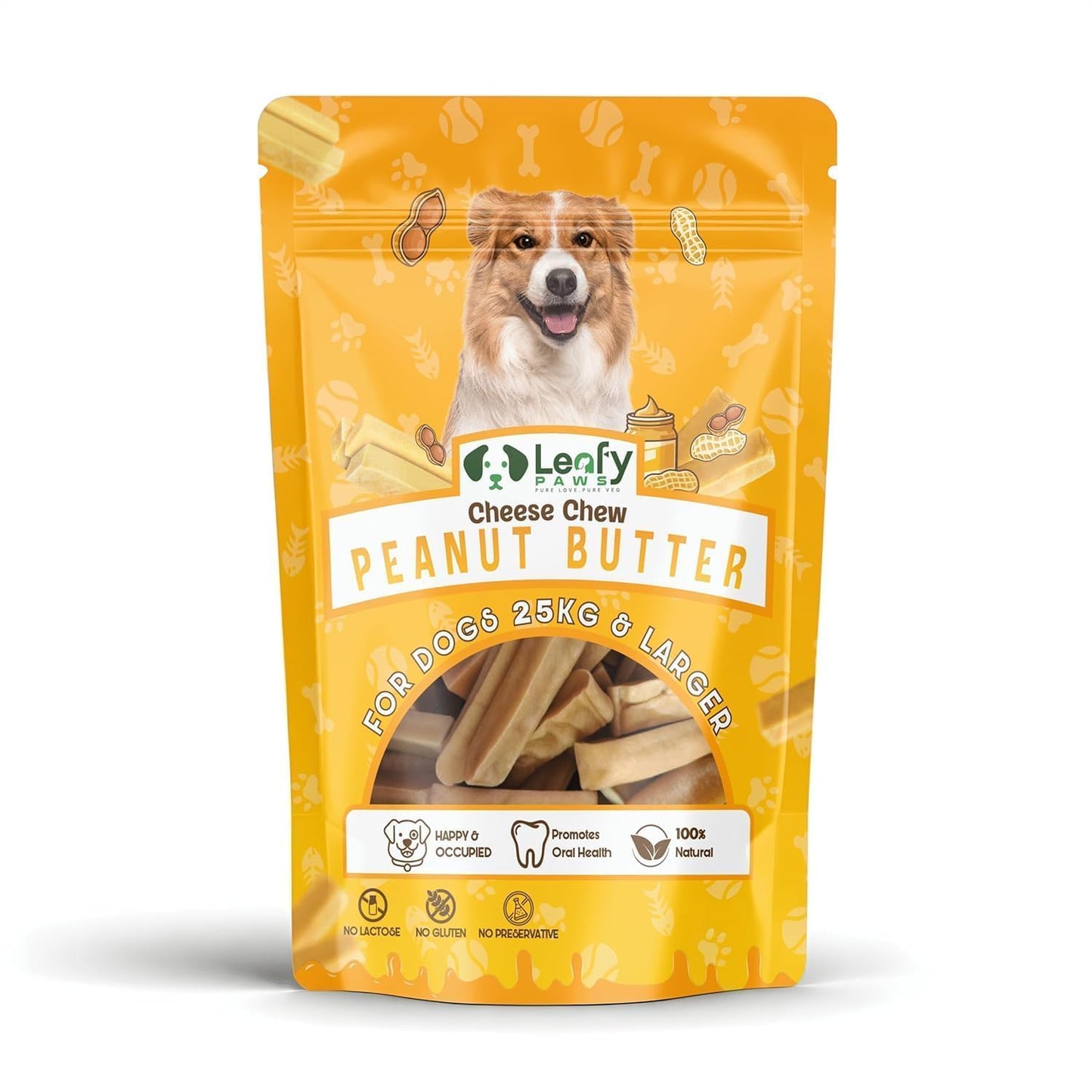 LeafyPaws Himalayan Cheese Chew Dog Treats (65g) | 100% Natural Long Lasting Yak Milk Chews for Medium & Large Dogs (25kg+) | Lactose Free, Grain Free, No Preservatives, Dental Support (Peanut Butter)