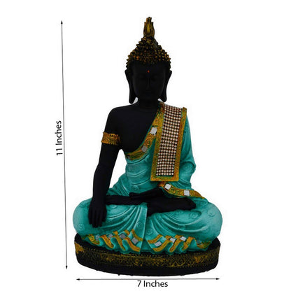 eCraftIndia Meditating Lord Buddha Polyresin Statue (17.5 cm x 12.5 cm x 27.5 cm, Light Green and White)