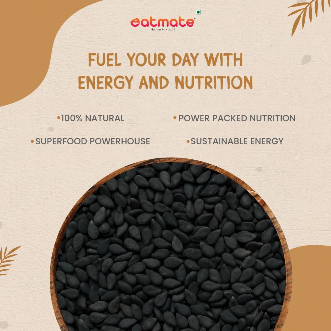 Eatmate Premium Black Sesame Seeds 250 g | Raw Kala Til Seeds for Eating, Cooking & Baking | Nutrient Rich Indian Spice | Pure Natural Black Til | High Calcium & Antioxidants Whole Sesame