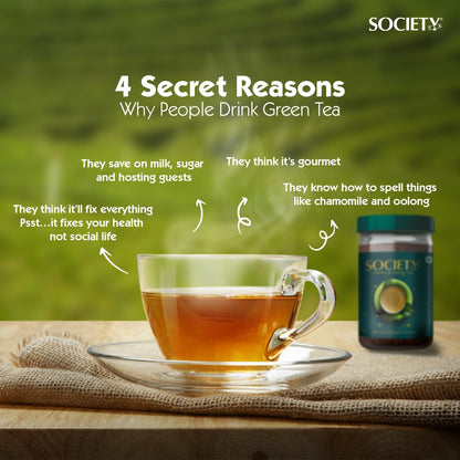 Society Premium Green Tea — Whole Green Tea Leaves, Rich In Natural Antioxidants, Light & Clean Cup For Daily Wellness, Hasmukhrai & Co. Since 1924 | 250 g Bottle | No Flavouring