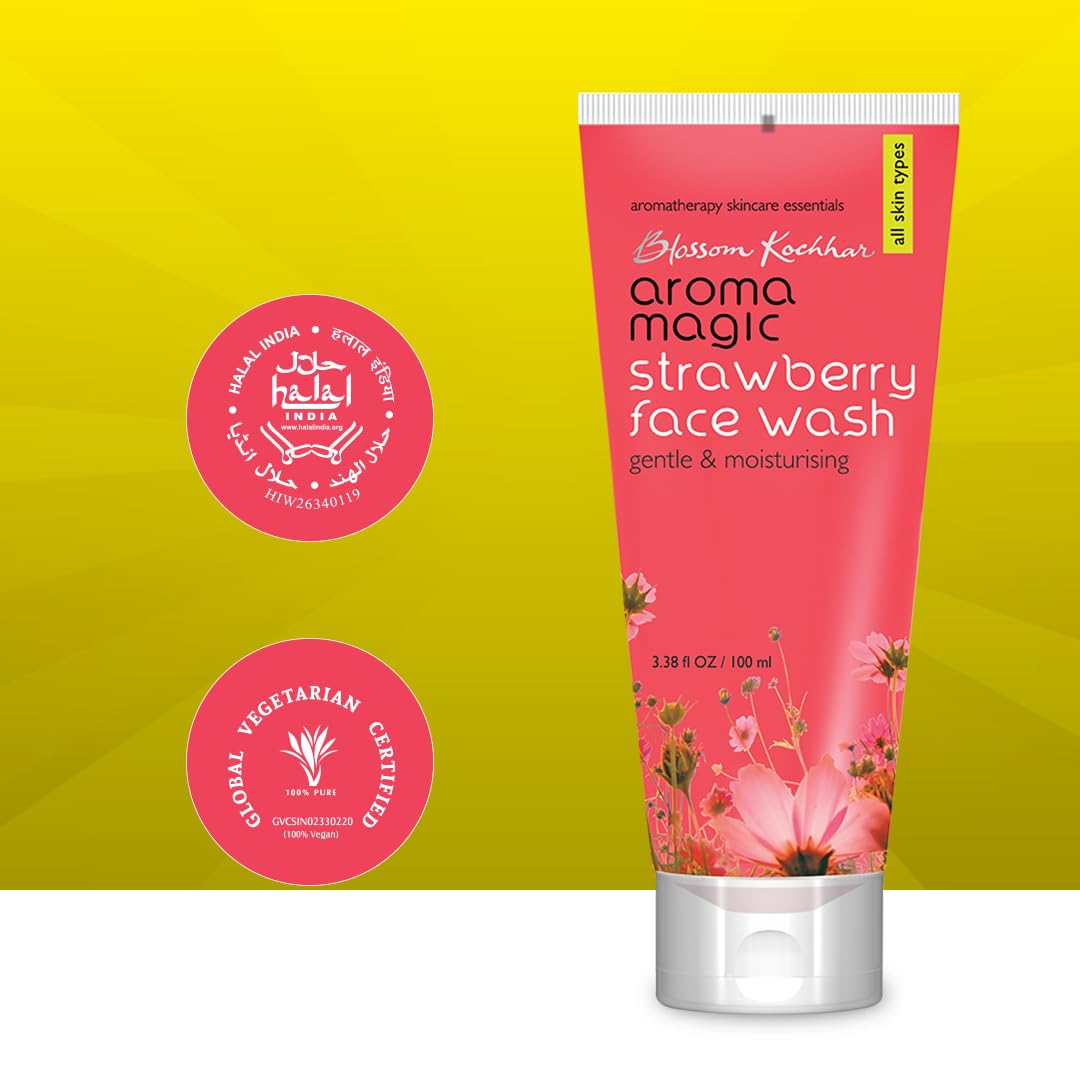 Aroma Magic Moisturizing Strawberry Face Wash | with Aloe Vera Extract & Ylang Ylang Essential Oil | All Skin - 100 ml | For men & women | Pack of 1