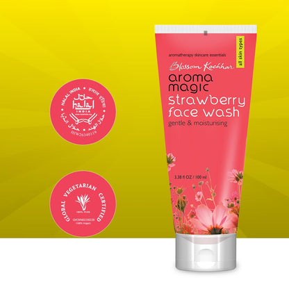 Aroma Magic Moisturizing Strawberry Face Wash | with Aloe Vera Extract & Ylang Ylang Essential Oil | All Skin - 100 ml | For men & women | Pack of 1