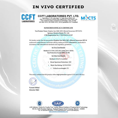 Certification document from CCFT Laboratories Pvt. Ltd. with logos and text on a white background