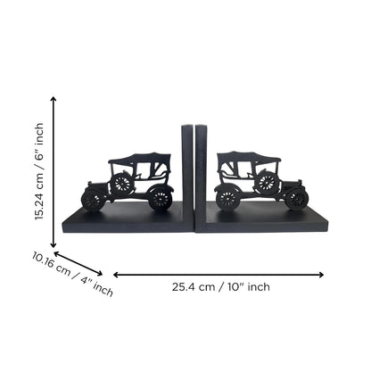 eCraftIndia Wooden Book End with Jeep Showpiece for Home Decor Office Table | Gift for Housewarming Birthday