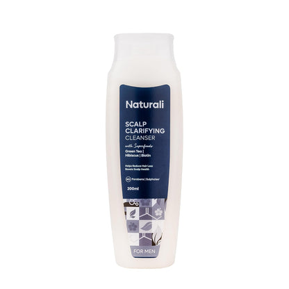 Bottle of Naturali scalp clarifying cleanser on a white background