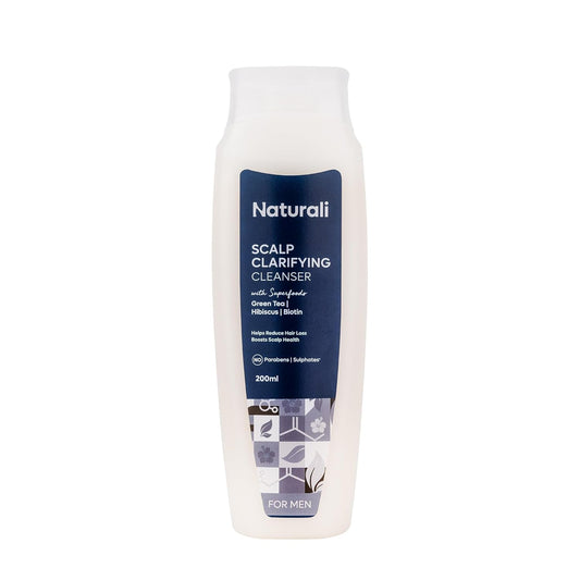 Bottle of Naturali scalp clarifying cleanser on a white background