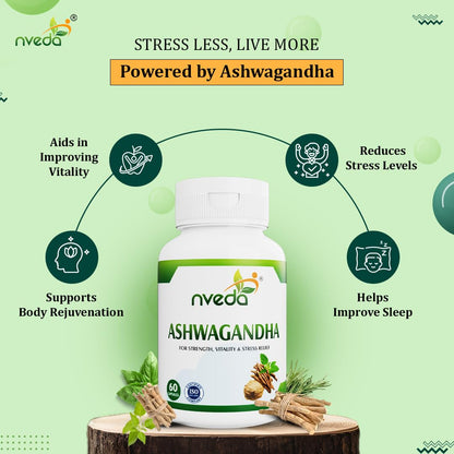 Nveda Ashwagandha 60 Capsules, Anxiety & Stress, Ashwagandha for Men & Women, Boosts Vitality, Improves Strength & Energy, Ashwagandha Capsule (500gm)