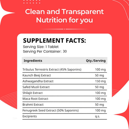 Nirvasa Xtra Josh Tablets for Men (30 Tabs) | Stamina, Energy & Performance Booster | Boosts Vitality, Strength & Endurance | Muscle Support, Enriched with Saponins