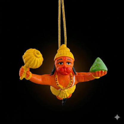 B.R STORE Flying Lord Hanuman Hanging Idol | Bajrangbali Decorative Showpiece with Thread | Religious Car Hanging & Home Temple Dcor | Hindu God Hanuman Murti
