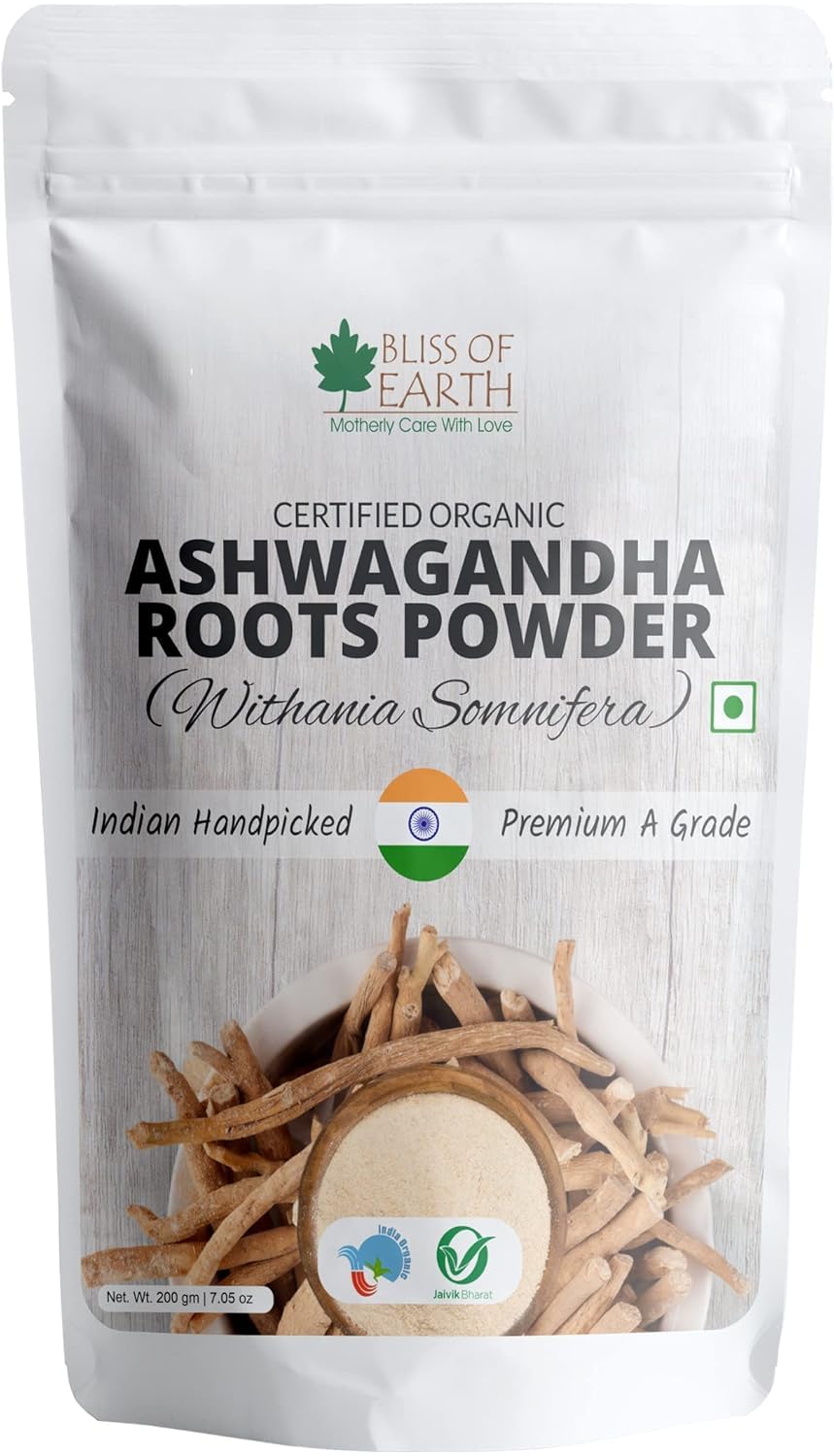 Bliss of Earth Ashwagandha Powder 200gm Organic Whole Premium Grade Great for Health & Wellness