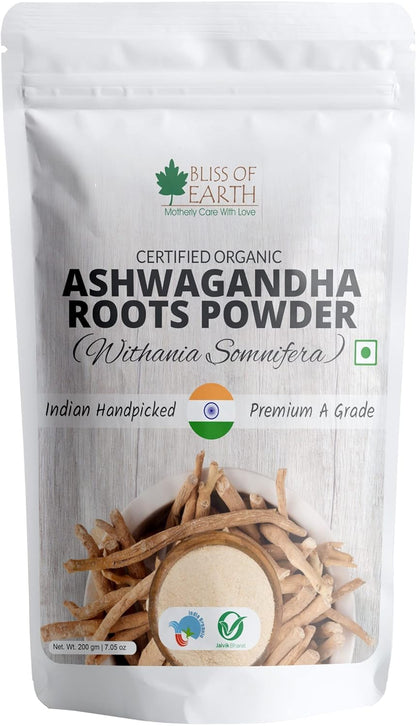 Bliss of Earth Ashwagandha Powder 200gm Organic Whole Premium Grade Great for Health & Wellness