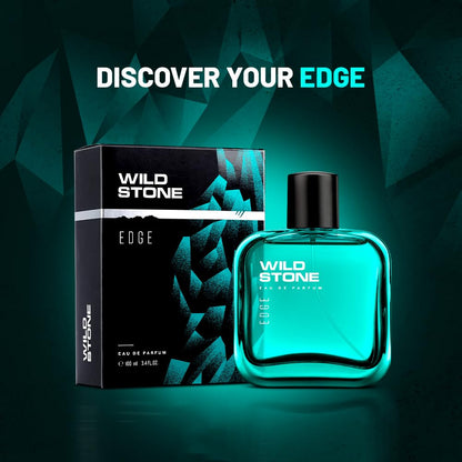 Wild Stone Edge perfume bottle and packaging on a dark background