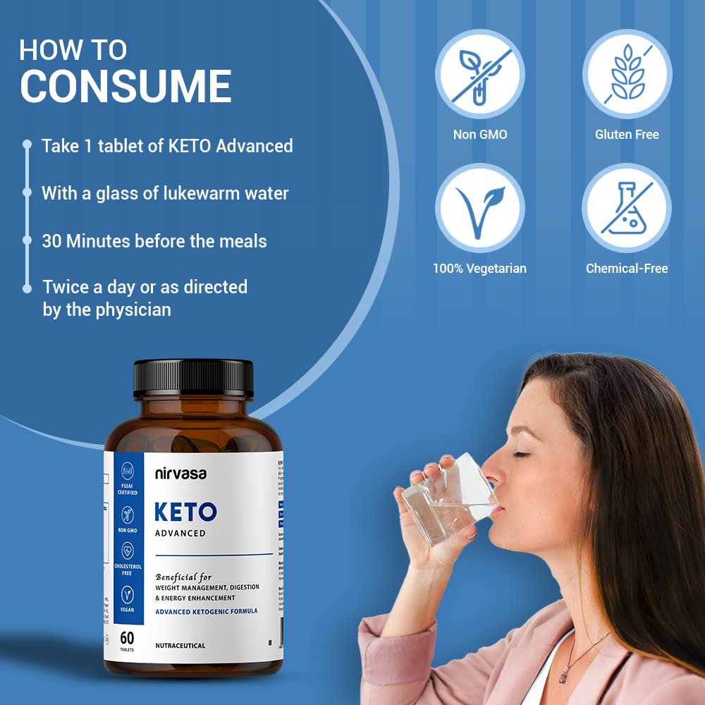 Nirvasa KETO Advanced Tablets (60 Tabs) with Garcinia Cambogia & Green Coffee Extract | Supports Weight Loss, Fat Burning & Ketosis | Boosts Energy & Metabolism | Natural Keto Supplement