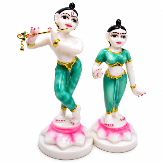 THE SACRED GIFTS Radha Krishna Idol Polyresin 7 Inch | Radhey Shyam Kanha Ji Murti for Home Temple | Jugal Jodi Statue for Pooja Room, Mandir Decoration & Spiritual Gift | Green