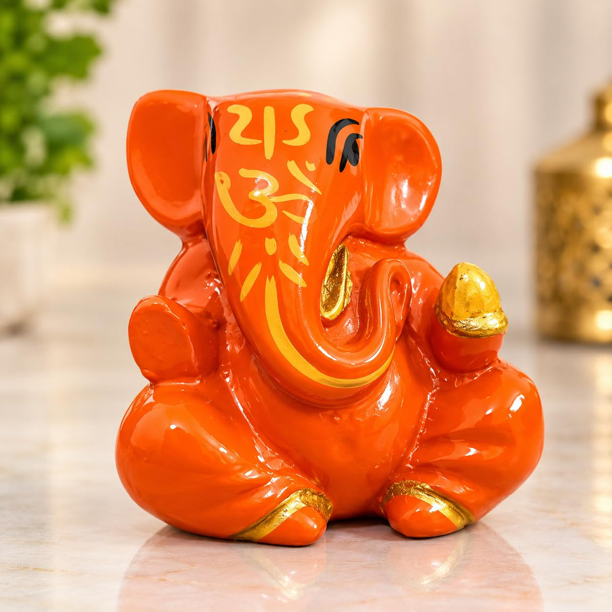 Resin Lord Ganesha Idol Car Dashboard 5x5cm (Orange)