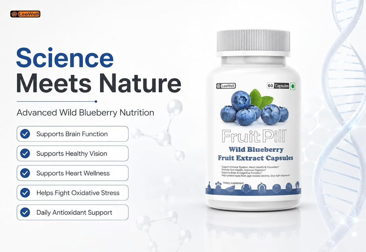 (LeeWell) Wild Blueberry Fruit Extract Supplement for Antioxidant, Eye & Brain Wellness- 60 Veg Capsules