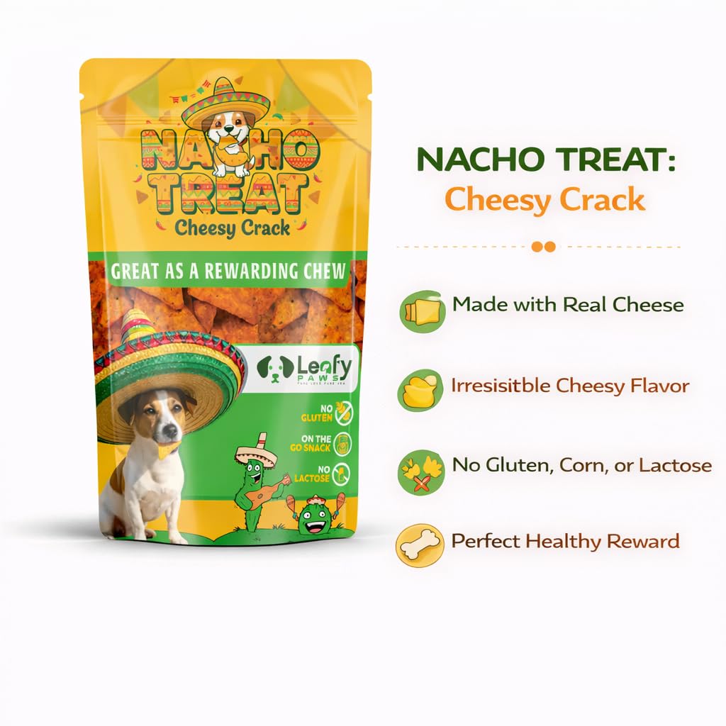 LeafyPaws Nacho Treats Dog Snacks (45g) | Natural Reward Treats for Dogs | 100% Natural Grain Free, Lactose Free, No Added Preservatives (Cheesy Crack)