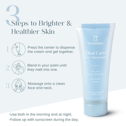 Seoulskin Dual Care Face Moisturizer Cream | 2-in-1 Face Moisturizer for Women | Lightweight Gel Cream | Brightening & Hydrating Face Cream | Repairs Skin Barrier | With Kojic Acid, Niacinamide & Peptides | Non-Comedogenic | 50g
