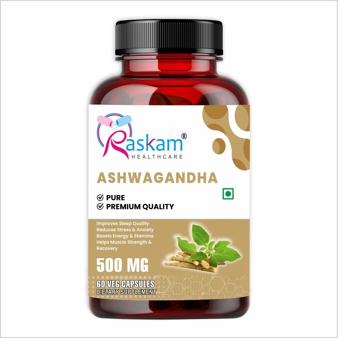 Ashwagandha 500 mg Capsules, 100 Veg. Capsules, Rejuvenates Body & Brain, Increases Energy, Strengthens Immune System, Reduces Stress & Anxiety
