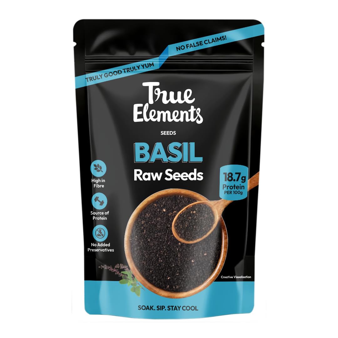 True Elements Basil Seeds 250g - Sabja Seeds | High Fibre and Omega 3