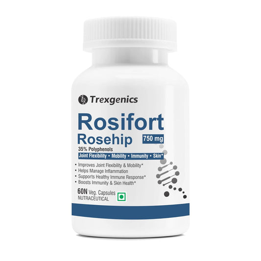 Trexegenics Rosifort Rosehip supplement bottle on a white background