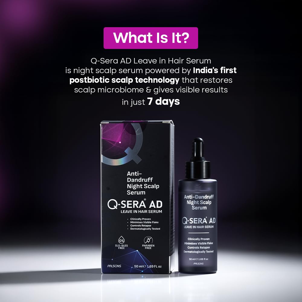 Q-SERA AD Anti-Dandruff Night Scalp Serum | Postbiotic Formula for Recurrent Dandruff & Mild-to-Moderate Seborrheic Dermatitis | 7-Day Visible Action | Leave-In, Non-Greasy | 50 ML