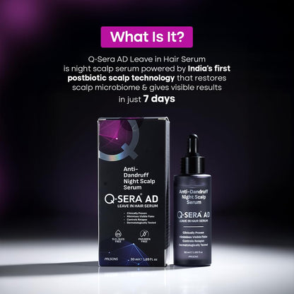 Q-SERA AD Anti-Dandruff Night Scalp Serum | Postbiotic Formula for Recurrent Dandruff & Mild-to-Moderate Seborrheic Dermatitis | 7-Day Visible Action | Leave-In, Non-Greasy | 50 ML