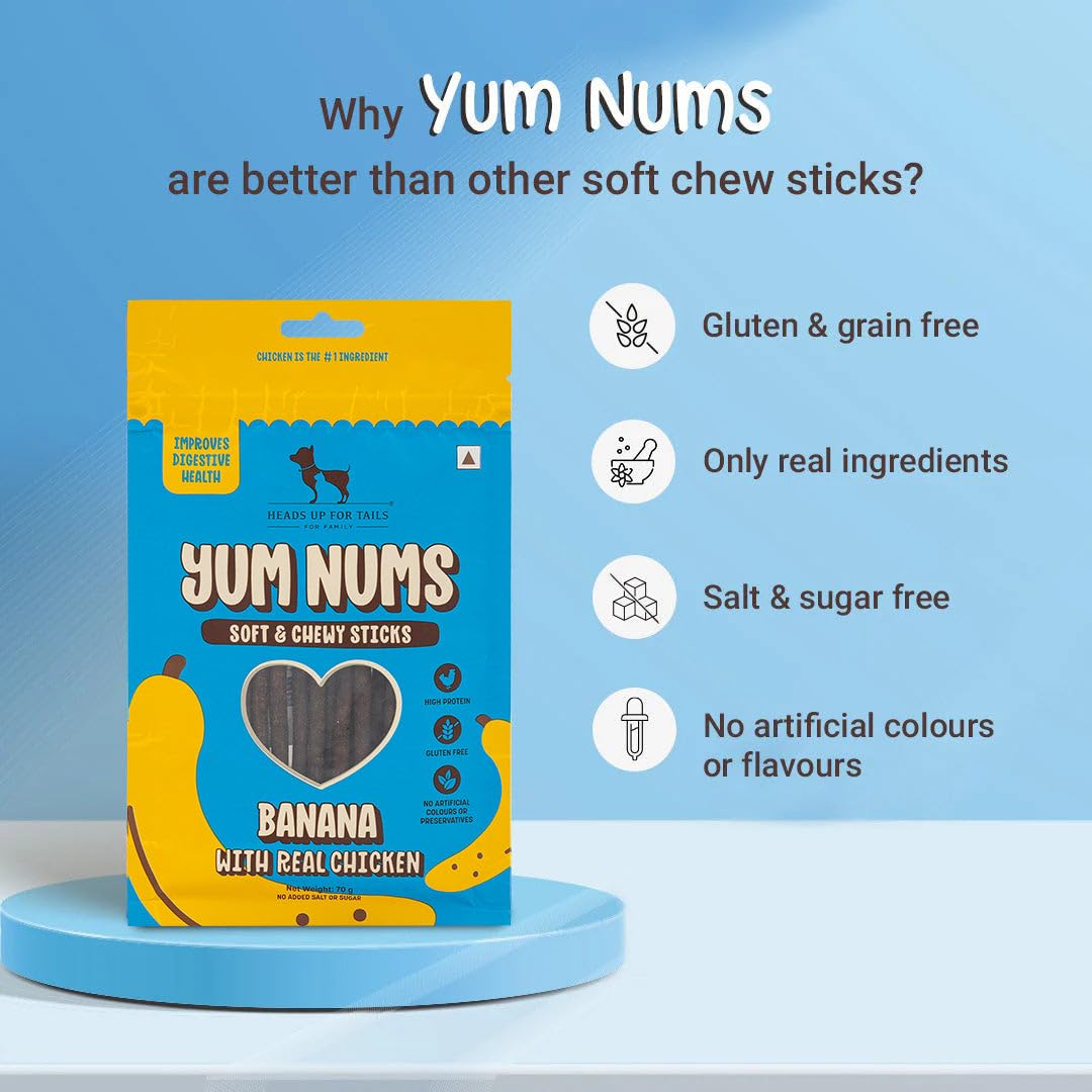 Yum Nums by HUFT Soft & Chewy Sticks - 70 gm | Banana & Chicken Dog Treats | Puppy Training Treats | Dog Snacks & Treats for Small & Large Dogs | High-Protein
