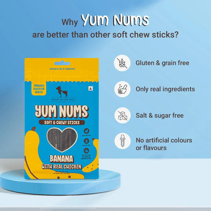 Yum Nums by HUFT Soft & Chewy Sticks - 70 gm | Banana & Chicken Dog Treats | Puppy Training Treats | Dog Snacks & Treats for Small & Large Dogs | High-Protein