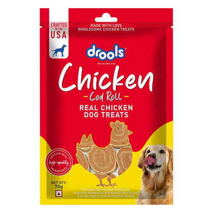 Drools Adult & Puppy Dog Cod Roll Treats 70g | Real Chicken Flavour | Rich in Protein | No Artificial Preservatives | Best for Training & Bonding | All Breed