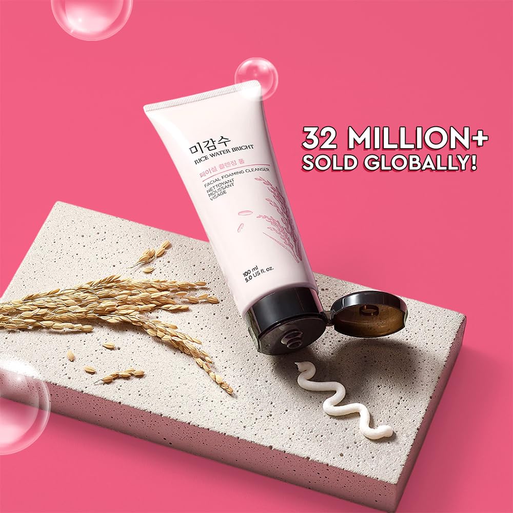 Skincare product with visible brand name on a pink background